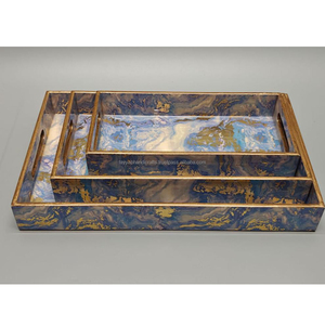 Tayyab artisanat en gros plateau en bois de manguier avec imprimé floral de qualité supérieure ensemble de service de table élégant - Product Image 2