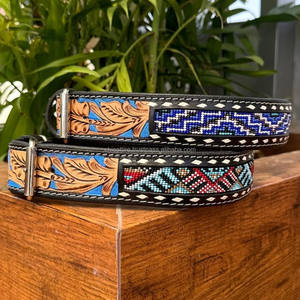 Accesorios personalizados ajustables Collares de perro con cuentas de cuero mecanizados a mano Collar de Mascota de cuero genuino de diseñador de lujo de alta calidad - Product Image 6