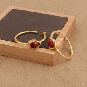 Rubí Mohave piedra preciosa hecha a mano chapado en oro forma de pera pendientes de aro elegante declaración joyería moda Stud pendientes al por mayor - Product Image 2