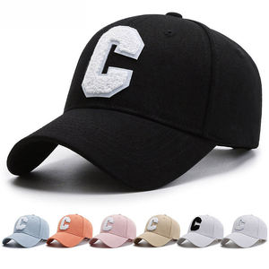 Unisex 6-Panel Baseball Cap With Flocking <b>Letter</b> C <b>Applique</b> Adjustable Brim Casual Hat Spring Summer Cotton Yarn - Product Image 1
