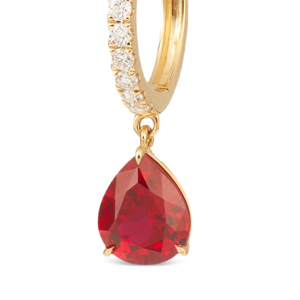 Pendientes de Aro de Oro de 18K de Lujo con Pavé de Diamantes Redondos y Colgante de Rubí en Forma de Lágrima para Mujer - Product Image 2