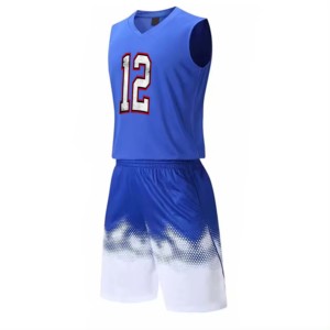 Conjunto de Uniforme de Baloncesto Azul Personalizado, Camiseta sin Mangas con Cuello en V, Pantalones Cortos con Degradado que Absorben la Humedad, Número 12, Impresión Sublimada, Unisex para Adultos - Product Image 4