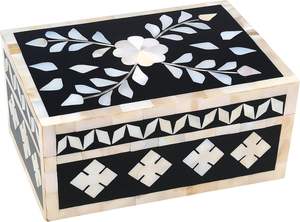 Caja Decorativa Artesanal con Incrustaciones de Hueso y Diseño Floral, Caja Multiusos para Guardar Recuerdos - Product Image 2