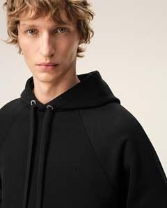Sudadera con Capucha Negra para Hombre, Corte Holgado, Tejido de Algodón, Color Sólido, Estilo Casual de Verano, Diseño con Bolsillos, Colores Personalizables - Product Image 3