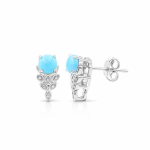 Boucles d'oreilles clous rondes en turquoise plaquées or 1 micron, finition rhodium, bijoux vintage de créateur thaïlandais - Product Image 2