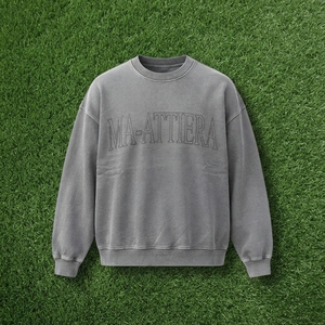 <b>Men's</b> <b>Grey</b> Embossed Lettering Crewneck <b>Sweatshirt</b> Oversized Casual Streetwear Pullover Long Sleeve Custom <b>Sweatshirt</b> - Product Image 5