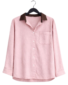 Women Pink Shirt And Brown Wide Leg <b>Pants</b> Two Piece Set Casual Cotton Linen Summer Outfit Custom OEM Clothing Manufacturer - Product Image 1