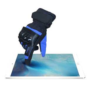 Guantes de Motocicleta Negros Lisos de Cuero Azul con Pantalla Táctil, Ecológicos, Térmicos, Deportivos, para Exteriores, para las Cuatro Estaciones, con Forro de Piel hasta la Muñeca - Product Image 4