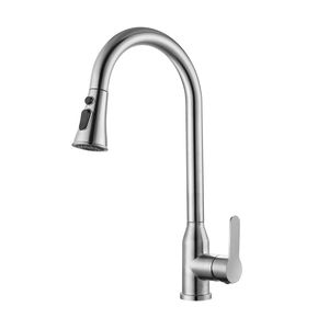 Rubinetto da Cucina ad Arco Alto Monocomando in Acciaio Inossidabile Nichel Spazzolato con Doccetta Estraibile - Product Image 2