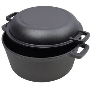 Pentola in Ghisa Pretrattata 2-in-1 con Doppio Manico per Campeggio, Cucina all'Aperto, Barbecue e Cottura in Forno - Product Image 2