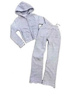 Ensemble jogging vintage personnalisé Survêtement avec fermeture éclair délavé à l'acide Survêtement Sweat à capuche unisexe et pantalon de survêtement évasé Survêtement pour hommes - Product Image 2