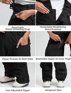 Unisex <b>Waterproof</b> Ski <b>Overalls</b> 10000mm Polyester Outdoor Snow Wear Button Closure Cargo Style Pants - Product Image 4