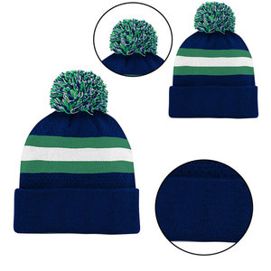 Lightweight Autumn <b>Winter</b> Acrylic Beanie <b>Cap</b> Unisex Striped Design With Pom-Pom 100% Acrylic Knitted Beanie <b>Cap</b> - Product Image 5