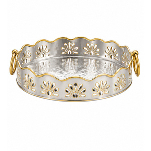 Ensemble de plateaux décoratifs en acier inoxydable martelé, plaqué or et argent, assiettes rondes pour servir, pour fêtes et décoration intérieure - Product Image 3