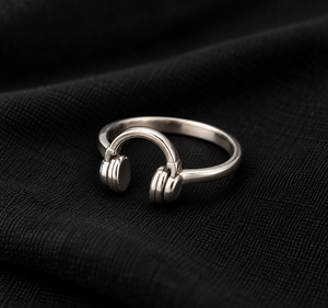 Anillo de Plata de Ley 925 con Diseño de Auriculares para Amantes de la Música, Moderno, Romántico, Unisex, Chapado en Rodio, Anillo Abierto - Product Image 1