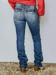 Pantalones de Verano de Pana Elástica y Transpirable con Cintura Elástica para Mujer, Jeans de Alta Calidad, Estilo Casual Holgado Personalizado - Product Image 3