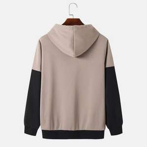 เสื้อฮู้ดบล็อกสีเบจ-ดำสำหรับผู้ชาย เสื้อสเวตเชิ้ตผ้าฟลีซลำลอง สไตล์สตรีทแวร์สำหรับฤดูหนาว - Product Image 6