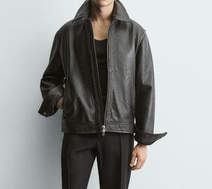 Veste en cuir de haute qualité pour homme, taille plus, style streetwear d'hiver, col montant, broderie personnalisée, impression personnalisée - Product Image 6