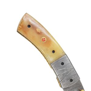 Liner Lock Damascus Steel Folding Blade <b>Knife</b> <b>Bone</b> <b>Handle</b> with Sheath Pocket EDC Hunting Camping Custom <b>Knife</b> OEM - Product Image 5