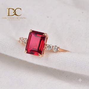 Elegant Design 14KT Solid Rose Gold <b>Ring</b> with Lab Grown Diamond and Lab Grown Pigeon Blood Ruby Women's Luxury Wedding Jewelry - Product Image 5