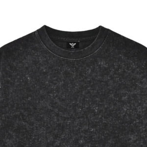 T-shirt noir délavé à l'acide pour homme, manches courtes, col rond, style décontracté vintage streetwear, en coton, coupe oversize, vêtement vierge personnalisable, vente en gros - Product Image 5