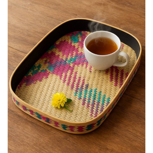 Bandeja de Servir Shetal Pati Hecha a Mano con Asas de Fibra Natural de Murta, Ecológica, Ligera, Diseño Étnico de Lujo, Bangladesh, Cumpleaños - Product Image 1