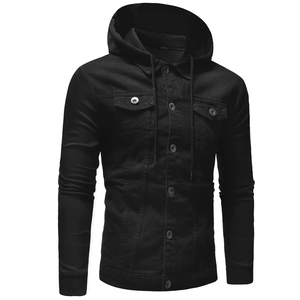 Veste en jean bleu foncé pour homme, à capuche, coupe ajustée, simple boutonnage, pour l'automne - Product Image 5