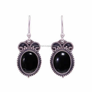 Handmade Solid 925 Sterling Silver Drop Dangle <b>Earrings</b> Vintage Style <b>Onyx</b> Jewelry Trendy Wedding Party Accessory for Women - Product Image 6