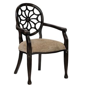 Silla de comedor tapizada tradicional con estructura de madera y asiento de lino, estilo de diseño antiguo para hogares, restaurantes y bares. - Product Image 1