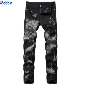Custom Outfit Mens <b>Jeans</b> Black Color Personal Designer Printed <b>With</b> Digital Printing Casual Mid <b>Waist</b> Straight Leg Denim Pants - Product Image 1
