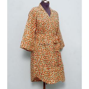 Camisón Kimono Bohemio de Algodón para Mujer, Estilo Indio, Largo hasta la Rodilla, con Cinturón y Botones Decorativos, Moderno y Natural - Product Image 5