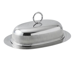 Vaisselle ovale classique en argent poli, plat à beurre en argent avec couvercle, articles de table en métal pour les fêtes - Product Image 2