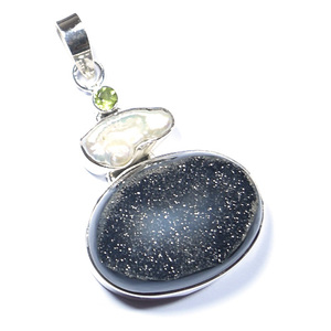Colgante de diseño de moda con ágata verde musgo y perla biwa, hecho a mano en Jaipur, joyería de exportación para mujer, plata de ley 925. - Product Image 4
