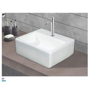Exclusive rectangular wall hung ceramic wash basin 345x295x130mm glossy white floating bathroom sink with half pedestal - Product Image 5