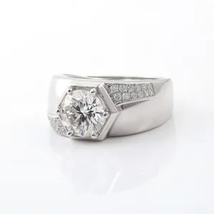 Luxury Moissanite <b>Mens</b> <b>Ring</b> 925 Sterling Silver Iced Out Hip Hop Engagement <b>Ring</b> Cushion Cut Diamond Look - Product Image 1