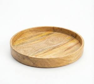 Plateau de service rond en bois écologique et portable - Plateau en bois circulaire pour la décoration de la maison et la restauration - Planche de service de cuisine faite à la main - Product Image 3