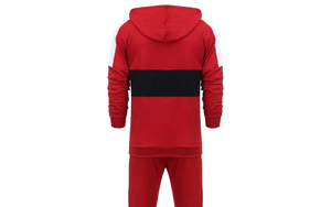 Chándal Rojo con Capucha para Hombre, Diseño Color Block, Cierre de Cremallera, Manga Larga, Ropa Deportiva Casual con Bolsillos Laterales, Ropa de Otoño - Product Image 4