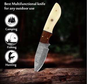 Cuchillo de Caza Imperial Enterprises de Acero de Damasco de Grado Industrial con Hoja de Punta Caída, Mango de Cuero y Funda de Cuero - Product Image 1