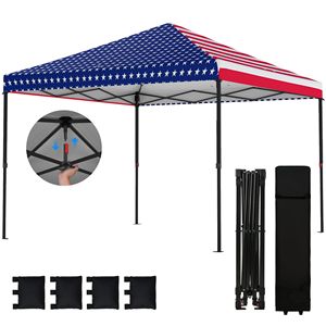 Gazebo Pieghevole 3x3m con Bandiera Americana, Montaggio Istantaneo, Tenda Portatile da Esterno con Borsa per il Trasporto - Product Image 1