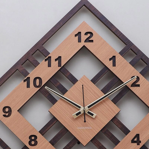 Modern Wooden <b>Wall</b> <b>Clock</b> Geometric Square Design Arabic Numeral Quartz Analog <b>Clock</b> for Living Room Bedroom Office Home Decor - Product Image 5