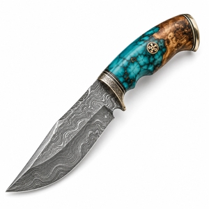 Couteau de chasse artisanal en acier Damas, lame fixe en acier à motifs, manche en bois DIY, OEM, haut de gamme, pour activités de plein air et bushcraft, entièrement forgé à la main - Product Image 6