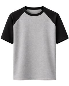 Camiseta de Manga Raglán Gris y Negra para Hombre, Cuello Redondo, Informal, Verano, Transpirable, Mezcla de Algodón, Suave, Cómoda, Ligera, para Uso Diario - Product Image 1