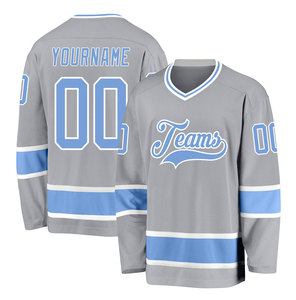 Camiseta de Hockey sobre Hielo Personalizada para Equipos, Gris Azul, Cuello en V, Manga Larga, 100% Poliéster, Transpirable, Unisex, para Adultos - Product Image 1