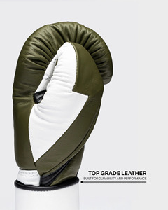 Professional Fly Green & White Lace Up Boxing Gloves Customized Genuine Leather Martial Arts MMA Muay Thai Sports Gear - Product Image 4