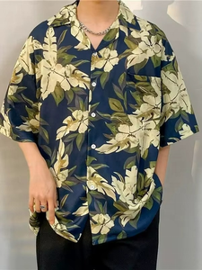 Trendy Hong Kong Style Summer Hawaiian <b>Floral</b> Short-Sleeved Poplin <b>Shirt</b> Loose Casual 6XL Full Print ODM Knitted for <b>Men</b> Women - Product Image 5