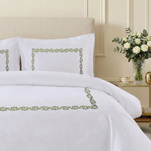 Quang Thanh Embroidery Custom Green Vine Leaves European American Style 250TC Cotton Bedding Sets Machine-washable Home Duvet - Product Image 1