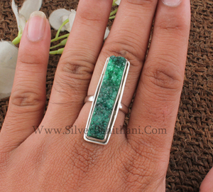 Natural Green Druzy Sterling <b>Silver</b> Classic Amethyst <b>Ring</b> Rectangle Raw Geode Stone <b>Statement</b> <b>Ring</b> for Women Wedding Party - Product Image 4