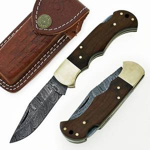 Couteau pliant artisanal à motif damas, à lame droite et pointe clip, avec verrouillage, compact, EDC, fournisseur en gros OEM ODM - Product Image 1