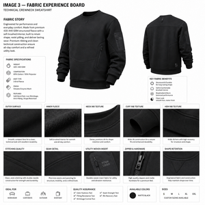 Men's Black Fleece Pullover Sweatshirt Crew Neck Regular Fit <b>Zip</b> Pockets Left Sleeve Logo Casual Winter 100% Cotton Breathable - Product Image 4