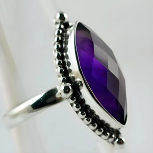 Amethyst <b>Ring</b> Handmade Sterling Silver Bezel Setting Natural Purple Marquise Gemstone <b>Boho</b> Jewelry February Birthstone - Product Image 4